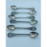 A set of six South American silver teaspoons with filigree handles.