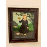 An Oil on Board of A Girl Holding Apples in a bowl signed bottom right Imogen R