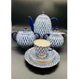 A part blue and white tea set made in the USSR.