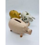 Three pottery pig money boxes, Gloucester, Old Spot and Middle White