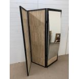 A black framed wall divider with mirror AF