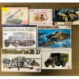 A selection of seven boxed military vehicle kits