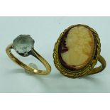 A 9ct gold ring and a vintage cameo ring.