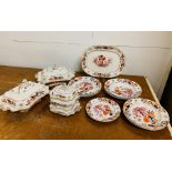 Orissa Davenport part dinner set, blue and orange hand painted to include 6 bowls, 4 plates, 2