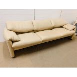 Cassina Maralunga designer Italian three seater sofa in buff woven fabric