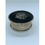 A tortoiseshell and silver ladies dressing table pot, London hallmark. maker's mark C & A.