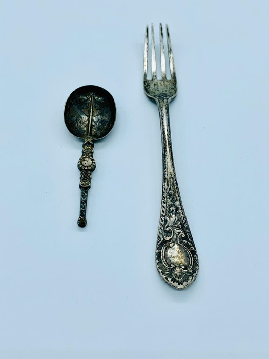 Hallmarked silver fork and spoon.