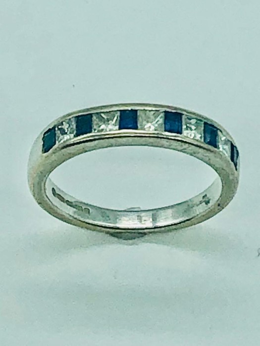 An 18 ct white gold half eternity ring with diamonds and sapphires. - Image 4 of 5