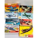 A mixed selection of eight boxed aircraft kits one by Monogram of a Bearcat F8F is completely sealed