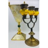 An Italian vase and a Persian three branch candlestick