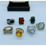 A selection of seven Cocktail rings, various makers and styles.