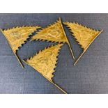 Four Chinese brass dragon boat flags