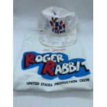 A Roger Rabbit signed Crew hat and a T-Shirt from the personal collection of script supervisor