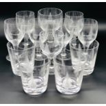 A selection of eleven glasses with an etched fern pattern to include four tumblers, six port