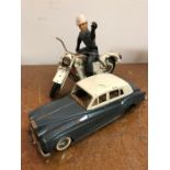 Two Vintage Japanese 1950's Tin Toys A Rolls Royce and a Policeman and His Motorbike.