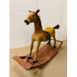 A late Victorian Taxidermy bay foal, mounted as a rocking horse (8hh) on painted wooden base (