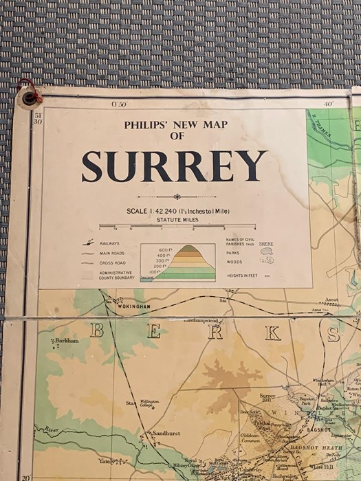 A folding Philips wall map of Surrey 1950's (175cm x 125cm) - Image 4 of 6