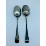 A pair of early 18th century silver spoons.
