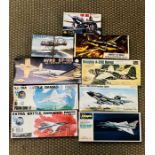 A selection of nine boxed aircraft kits by Airfix, Revell and Hasegawa plus others