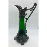 An Art Nouveau WMF mounted green glass Claret jug AF
