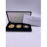 A 200th Anniversary of Queen Victoria solid 22 ct Gold Proof coin collection Three coins: 8g, 16g