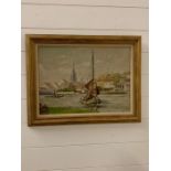 Oil on Board of a River Scene signed Jan Lefonte 1946.