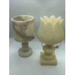 A pair of small Alabaster table lamps approx. 28cm tall