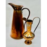 A tall copper jug with large spout (AF) and an Albanian copper decorative jug
