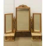 A pine trifold dressing table mirror with two drawers