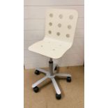 A white wooden office swivel chair