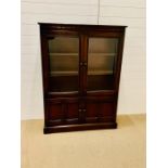 A glazed cabinet bookcase with two cupboard doors under