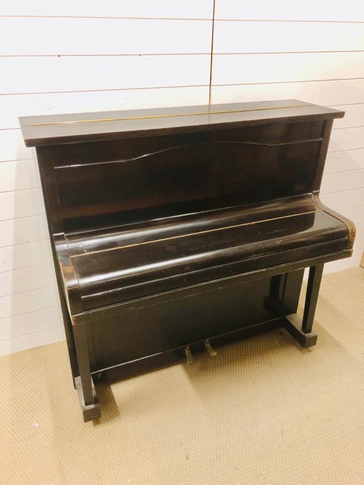 A striking small upright piano in a dark brown gloss wood made by Hicks of New Kent Road (H117cm - Image 2 of 6