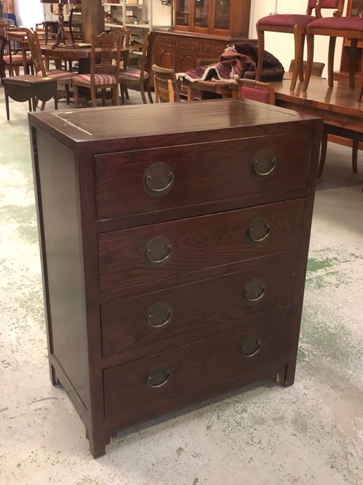 A matching pair of Chinese style chest of drawers to include four drawers and dark bronze coloured - Image 5 of 5