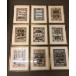 A selection of nine gilt framed decorative prints of historical importance measuring 56cm x 45cm
