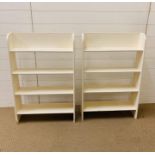 A Pair of White Painted Book Shelves. 90 cm H x 61 cm W x 14 cm D