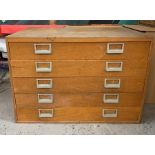 A five drawer plan chest 100 cm wide by 70 cm high x 70 cm deep.