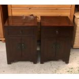 A pair of modern Chinese style bedside cabinets with dark bronze handles (Bars missing) (H60cm W40cm