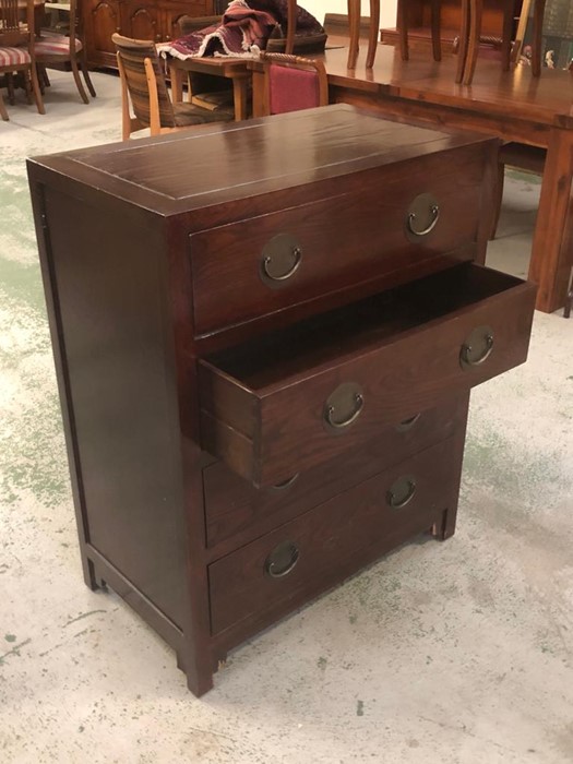 A matching pair of Chinese style chest of drawers to include four drawers and dark bronze coloured - Image 3 of 5