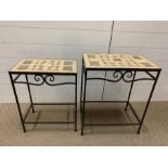Two wrought iron tiled top tables