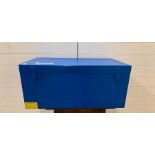 A blue metal lockable chest