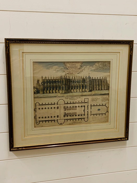 A framed etching of Windsor St Georges chapel