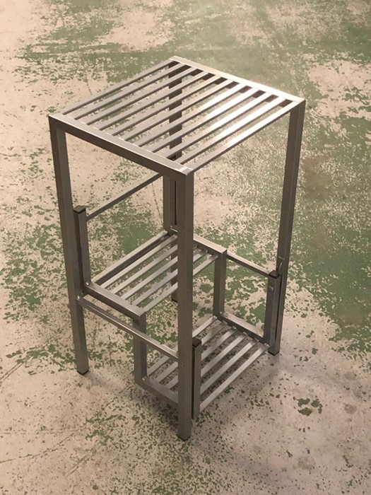 A silver coloured metal stool with steps - Image 2 of 2