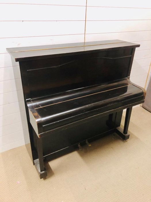 A striking small upright piano in a dark brown gloss wood made by Hicks of New Kent Road (H117cm - Image 3 of 6