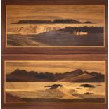 A pair of wooden inlay, marquetry art works by Jan and Dabe Young, Isle of Skye 1985