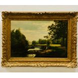 An Oil on canvas "Fishing on the Thames at Pangbourne" W. Honywill Hall CFI 1874- 1891