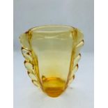 Whitefriars Flanged Golden Amber Glass Vase Pat No: 9384 designed by William Wilson H 19 cms