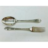 A Fork and spoon, hallmarked Sheffield, R & B makers mark.
