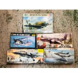 A selection of five boxed kits by Frog, Tamiya, Heller and Airfix - 72