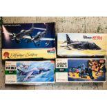 Four boxed aircraft kits to include a monogram F-82 Twin Mustang
