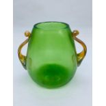 Loetz Ausfuehrung 9 iridescent Art Nouveau Glass Vase yellowish green ground with applied Silberiris